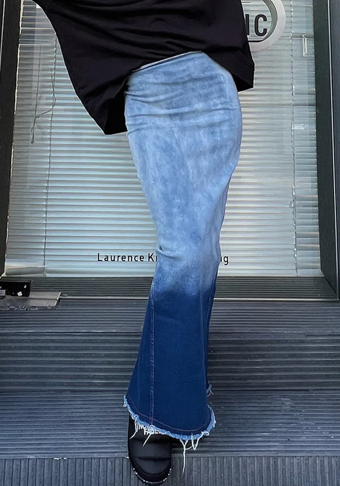 Women Blue Gradient High Waisted Bodycon Slit Skirt 9 Women Blue Gradient High Waisted Bodycon Slit Skirt - Image 7