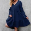 Women Fall Boho Loose Ruffle Long Sleeve Dress -Women Fashion Shop 6b716c4f4fb04610