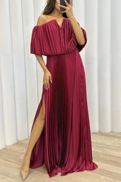 Winter And Spring Pleated Off Shoulder Slit Elegant Sexy Dress For Women -Women Fashion Shop 6bb2d06f62af2118