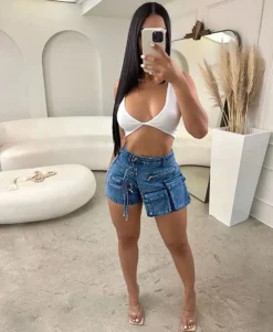 Women's Summer Irregular Multi Pocket Cargo Shorts Loose Zipper Denim Pants -Women Fashion Shop 6c3bf0b3b3f62b24