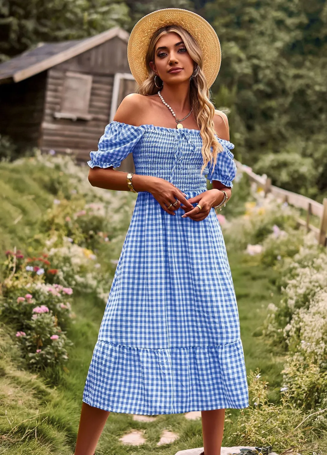 Women Holidays Off Shoulder Plaid Dress 12 Women Holidays Off Shoulder Plaid Dress - Image 10