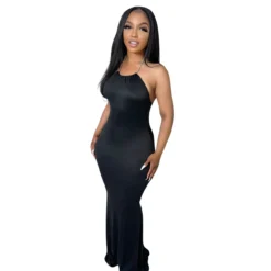 Women'S Fashion Solid Color Sexy Low Back Halter Neck Long Dress -Women Fashion Shop 6d8288d8e85b5b6a