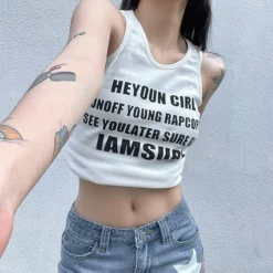 Letter Print White Camisole Women Outdoor Wear Basic Pullover Round Neck Slim Fit Basic Top 19 Letter Print White Camisole Women Outdoor Wear Basic Pullover Round Neck Slim Fit Basic Top -Women Fashion Shop 6e71ef5f23783c4c