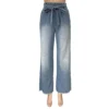 Women Casual Lace Wide Leg Denim Pants With Belt -Women Fashion Shop 6e993bc13694efe1