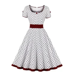 Women Retro Polka Dot Contrast Color Dress -Women Fashion Shop 6ee3baf1427c2bdf