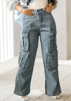 Pocket Cargo Washed Denim Pants Wide Leg Women Jeans -Women Fashion Shop 6f763ad46af2a63a