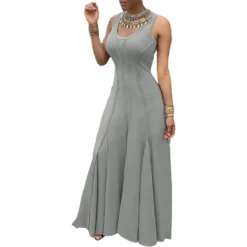Women's Spring Summer Solid Color Sleeveless U-Neck Swing Women's Dress -Women Fashion Shop 6f94117131da1e2d
