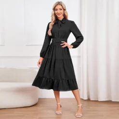 Elegant Slim Chic Tie Collar A-Line Casual Dress -Women Fashion Shop 6fb441137fd0ed33