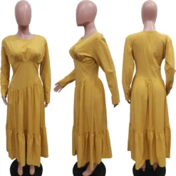 Women's Solid Color Long-Sleeved Pleated Loose Dress -Women Fashion Shop 6ffd7a78aa5590e8