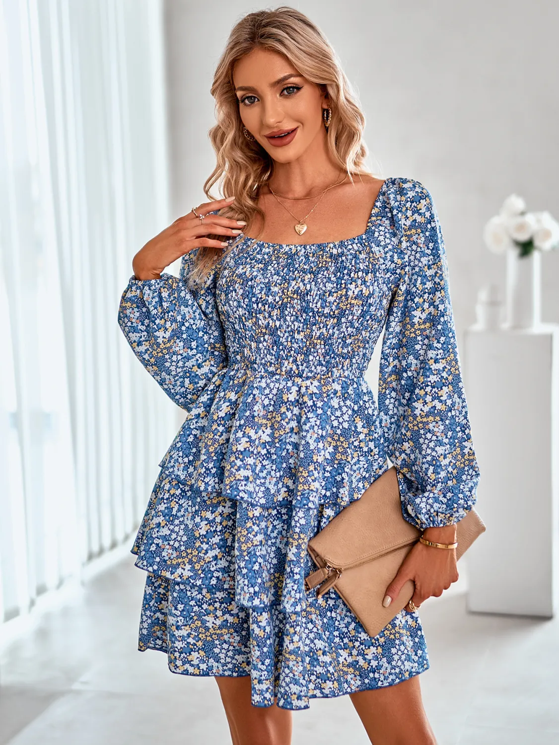 Women Casual Print Long Sleeve Dress 8 Women Casual Print Long Sleeve Dress - Image 6