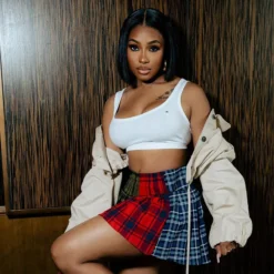 Women Autumn And Winter Contrast Color Plaid Pleated Skirt