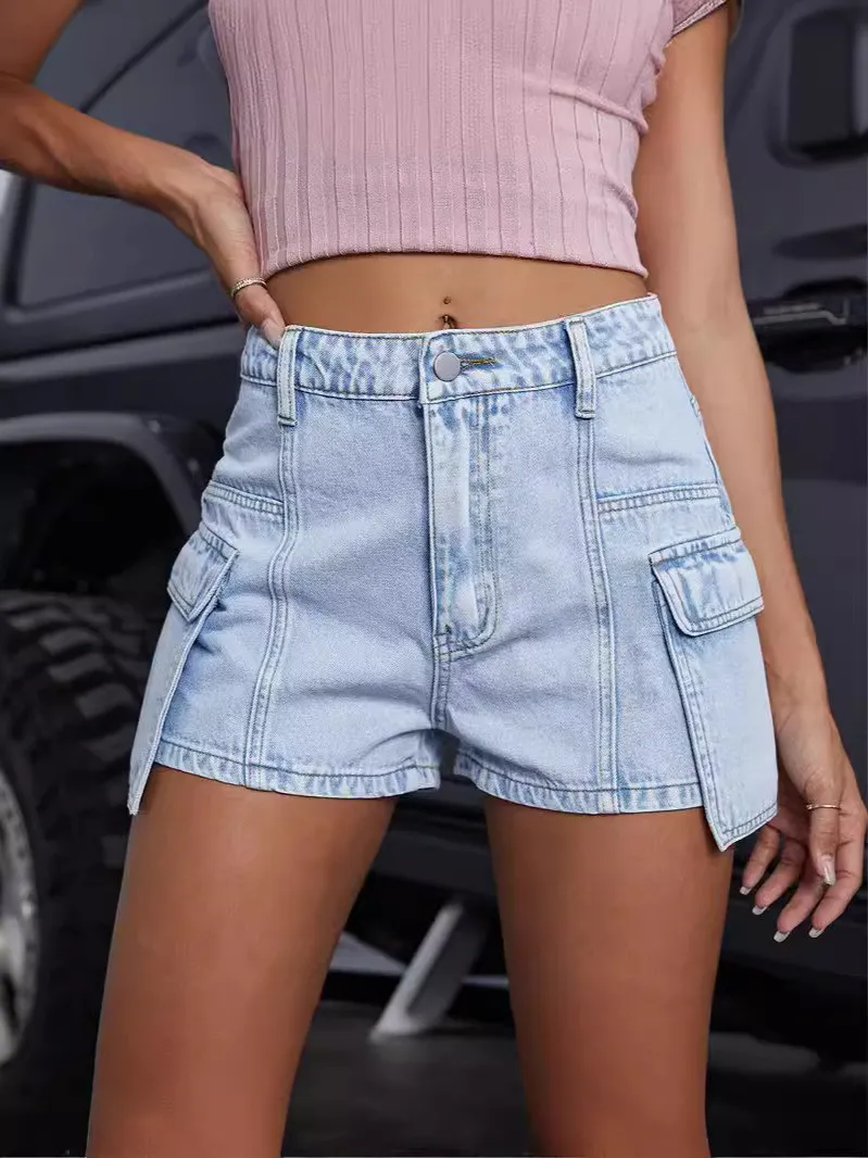 Women Pocket Denim Shorts 4 Women Pocket Denim Shorts - Image 2