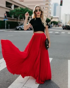 Elegant Solid Color Plus Size High Waist Women's Pleated Long Skirt -Women Fashion Shop 70f738067d3fc9d7