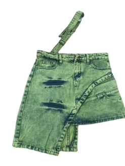 Trendy Belt Style Green Denim Skirt Women's Irregular Short Skirt -Women Fashion Shop 7153edeb9cc4f31d