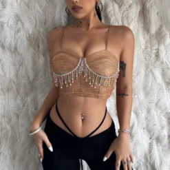 Women Off Shoulder Rhinestone Tassel Sexy Crop Top -Women Fashion Shop 7267be453faf5209