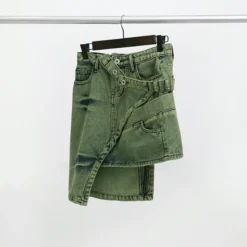 Trendy Belt Style Green Denim Skirt Women's Irregular Short Skirt -Women Fashion Shop 72eaf3b618d0d258