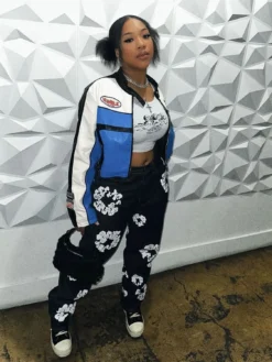 Women's Fashion Stretch Denim Fabric Flower Print Denim Trousers -Women Fashion Shop 72fc0a658ac7a92d