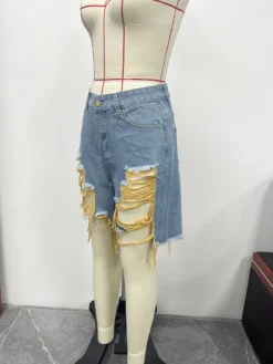 Summer Women's Denim Shorts Ripped Loose High Waist Knee-Length Shorts -Women Fashion Shop 742edf05bf3652ab