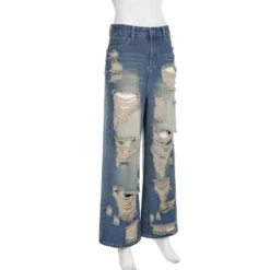 Women American Ripped Washed Loose Denim Straight Pants -Women Fashion Shop 7430bac2e2691dd3