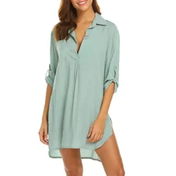 Spring And Summer Women'S Deep V-Neck Chiffon Shirt Sunscreen Shirt Dress -Women Fashion Shop 74442387a0c615ef