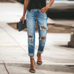 American Retro Ripped Straight Women's Denim Pants 19 American Retro Ripped Straight Women's Denim Pants -Women Fashion Shop 745e127c0998ba80