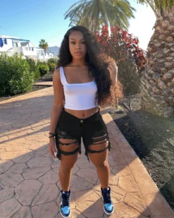 Summer Women's Denim Shorts Ripped Loose High Waist Knee-Length Shorts -Women Fashion Shop 74e335d941202a03