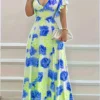 Summer Printed V-Neck Short-Sleeved Maxi Dress -Women Fashion Shop 74f0129e4867c772