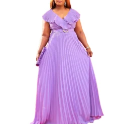 Women Summer Sexy Ruffled Pleated Maxi Dress With Belt -Women Fashion Shop 74fd1e798706e58e