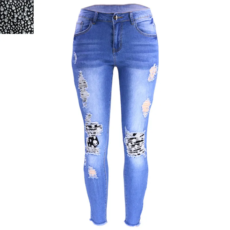 Fall New Fashion Ripped Patch Women Denim Pants Jeans 5 Fall New Fashion Ripped Patch Women Denim Pants Jeans - Image 3