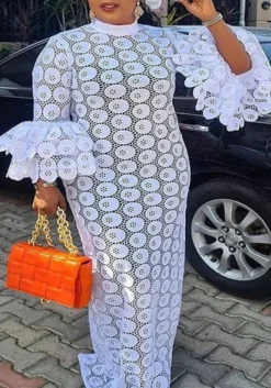 See Through White Lace Chic Career Long Dress -Women Fashion Shop 7568865e5cb522c6