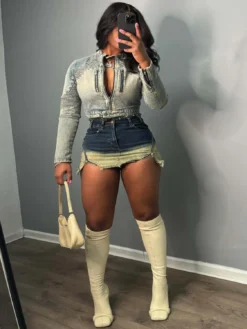 Women's Distressed Sexy Zipper Stretch Denim Skirt -Women Fashion Shop 75a383d779ae7699