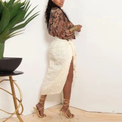 Women's Fashion Style Slit Drawstring Pleated Lace-Up Apron Skirt Women -Women Fashion Shop 76271fa4300b1115