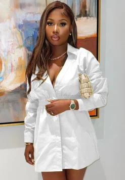 Women Chic Lapel Long Sleeve Solid Dress -Women Fashion Shop 76bef59940cef011