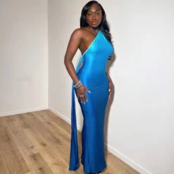 Women's Summer Sleeveless Slash Shoulder Gradient Color Sexy Slim Long Dress -Women Fashion Shop 7798754054810fd8