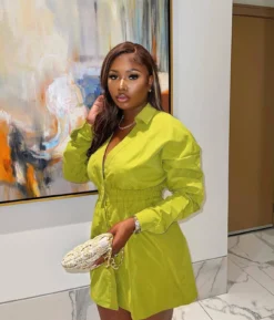 Women Chic Lapel Long Sleeve Solid Dress -Women Fashion Shop 7825587b2b2efc1e