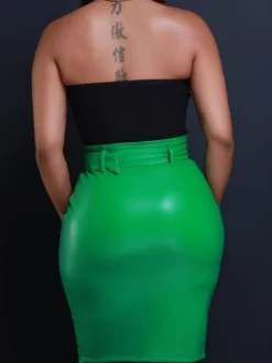 Women Casual Slit High Waist Pu Leather Skirt -Women Fashion Shop 784229a44930c3e8