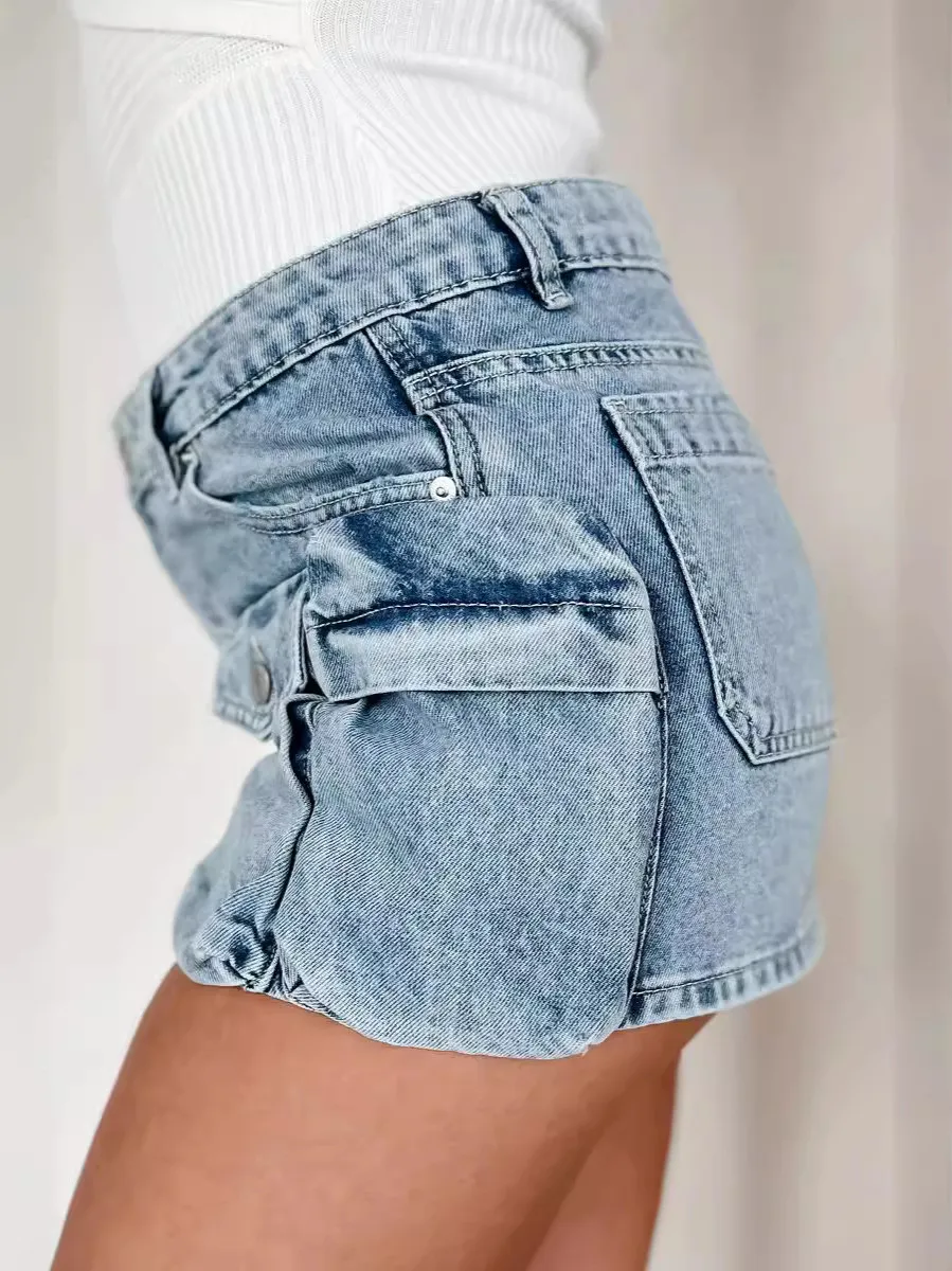 Women Summer Washed Style Pocket Asymmetrical Cargo Denim Skirt 10 Women Summer Washed Style Pocket Asymmetrical Cargo Denim Skirt - Image 8