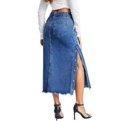 Women Rivet Stretch Denim Long Skirt -Women Fashion Shop 78805648f6aa2900