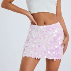 Spring Irregular Sequin Fashion Short Mini Skirt Women's Clothes -Women Fashion Shop 78821de765cf747d