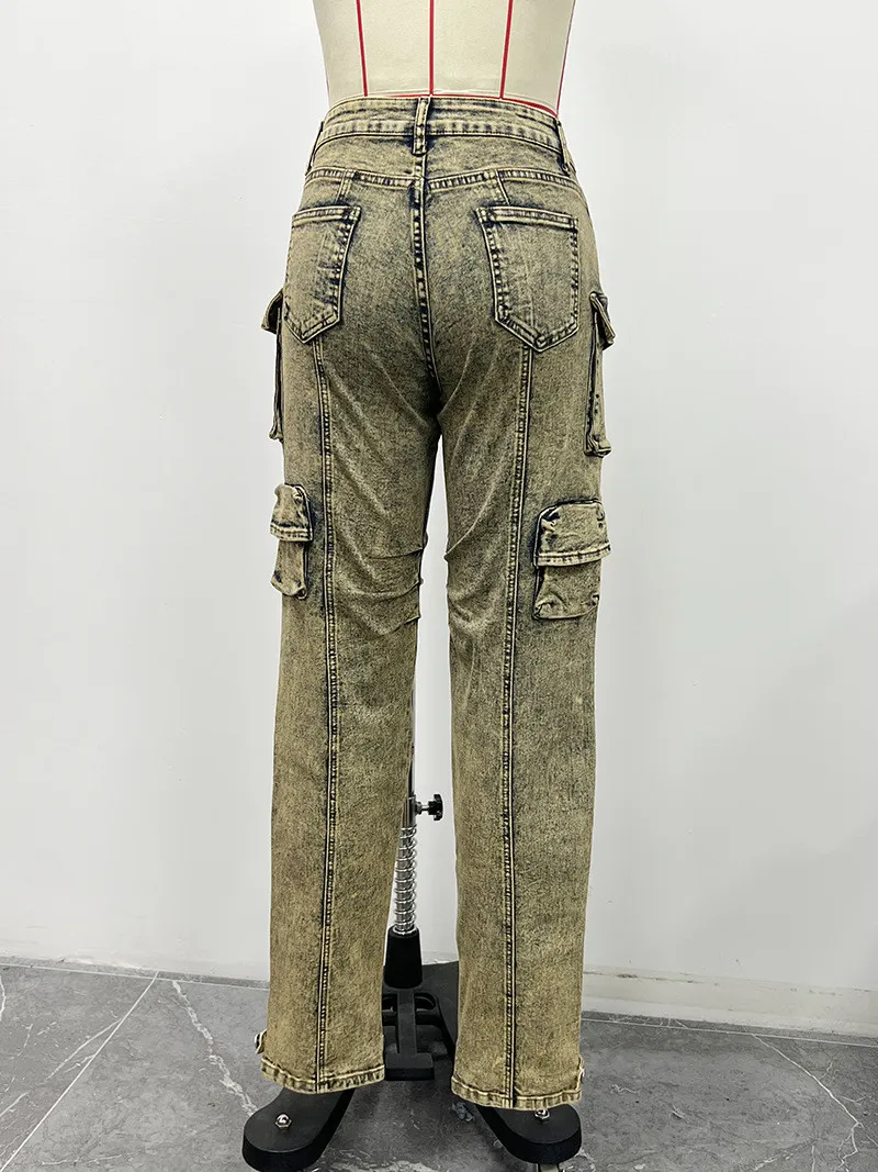 Women Cargo Wash Vintage Denim Pants 4 Women Cargo Wash Vintage Denim Pants - Image 2