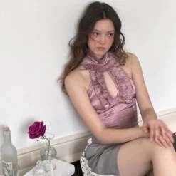 Women American Lace Hollow Sleeveless Stand Collar Top -Women Fashion Shop 791658e0be28f80b