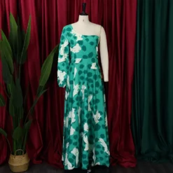 Women's Fall Slash Shoulder Long Sleeve Print Plump Maxi Dress Dress -Women Fashion Shop 79a7697e8eff7d94