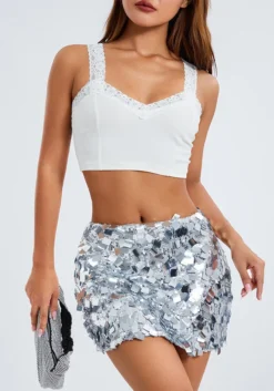 Spring Irregular Sequin Fashion Short Mini Skirt Women's Clothes -Women Fashion Shop 7a715053e6c9f8cb