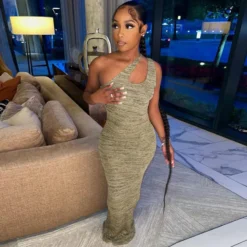 Women's Summer Fashion Sexy Slim Fit Slash Shoulder Sleeveless Dress -Women Fashion Shop 7a8cfbfb25a5aba9