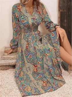 Women Fall And Winter V-neck Printed Long-sleeved Dress 8 Women Fall And Winter V-neck Printed Long-sleeved Dress -Women Fashion Shop 7a9cfbbf4b924193