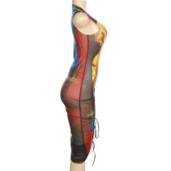 Spring Women's Fashion Print Mesh Hollow Round Neck High Waist Slim Dress -Women Fashion Shop 7ab2e307be6222fa