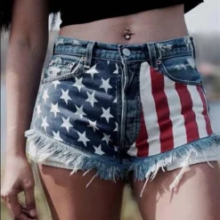 Women American Flag Ripped Tassel Denim Shorts -Women Fashion Shop 7bbc40e08f0e51d9