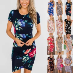 Women Cropped Round Neck Print Short Sleeve Dress -Women Fashion Shop 7c28b31db4c3cb0a