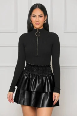 Ladies Fashion Sexy Pu Leather Pleated Double Layer Puffed Skirt -Women Fashion Shop 7c2e65deb85c53c1