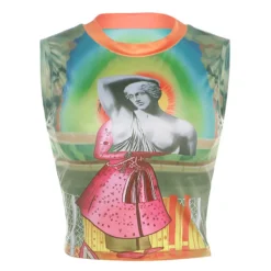 Summer Women's Round Neck Sleeveless Contrasting Color Printing Slim Fit Crop Vest For Women -Women Fashion Shop 7c3aa7cb4ba8ded7